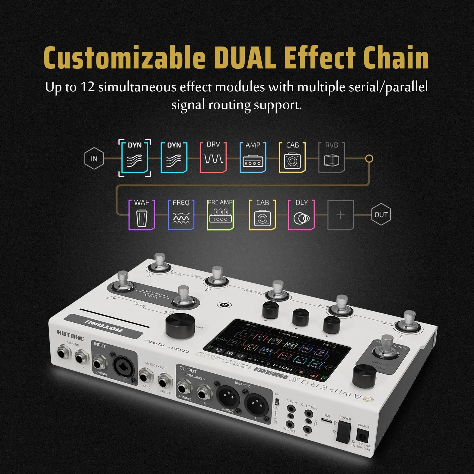 Hotone Ampero II Stage Amp Multi-Effect Pedal Dual Effect Chain DSP Effects Processor Guitar Effects Pedal Guitar Accessories