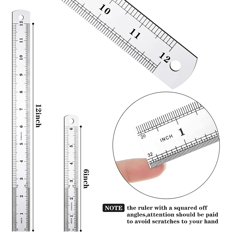 32 Pcs Metal Ruler Bulk Set 6 Inch And 12 Inch Stainless Steel Ruler Metric Straight Edge Rulers Office Ruler