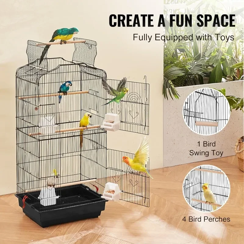 41 นิ้วเปิดขนาดใหญ่ Parrot Bird Cage, แขวนกรงนกสําหรับ Parakeets Finches Canaries Lovebirds Cockatiels Budgies