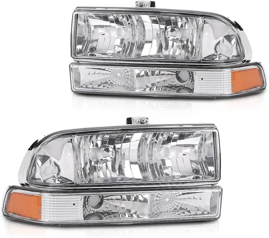 

Headlights Assembly Compatible with Chevy S10 Pickup/Blazer 1998 1999 2000 2001 2002 2003 2004 Bumper Headlamp Clear Lens Chrome