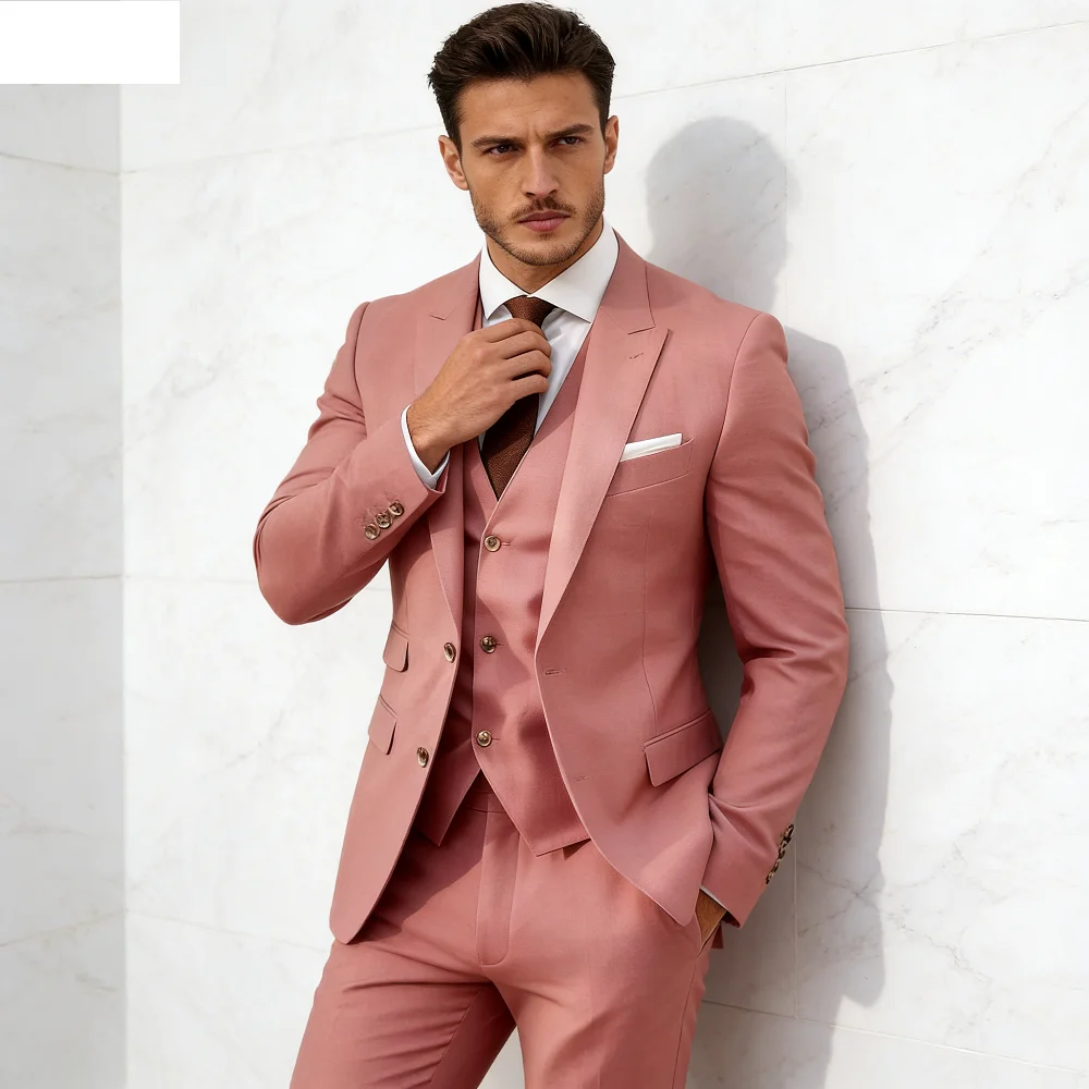 

Elegant 3-Piece Men's Business Suit Unique Breasted Notched Lapel Wedding Smoking Daily Party Masculine Ternos Roupa Mas