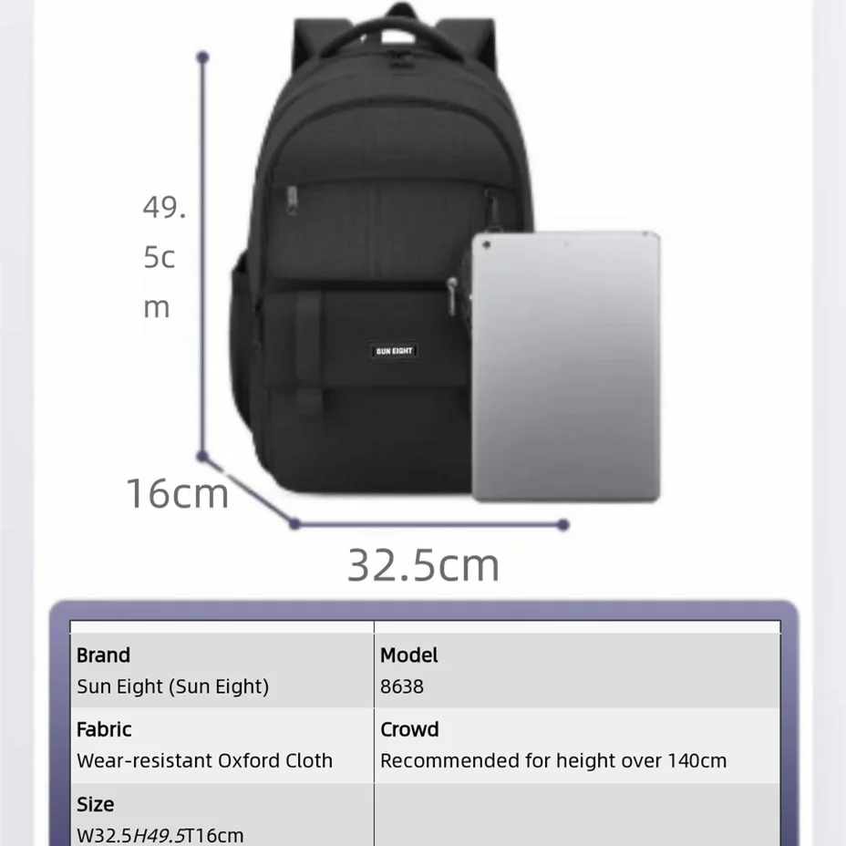 Sun Eight Tas Sekolah Santai Anak Laki-laki Perempuan Ransel Ortopedi Bahu Siswa SMP Kapasitas Besar Ringan Tahan Air Mochilas