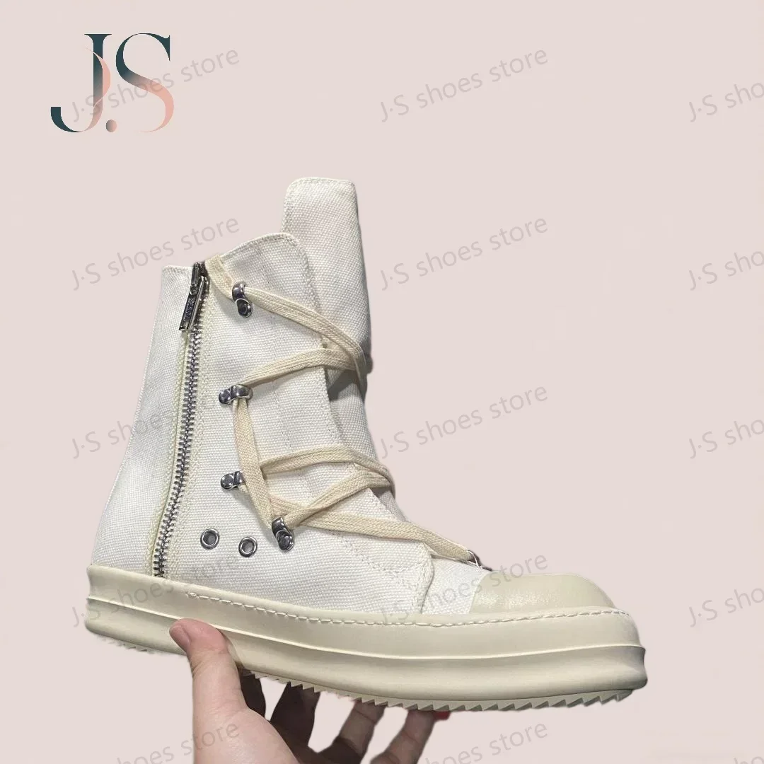 

R-o Outdoor Beige Canvas High Top Shoes Sneaker Luxury Design Men Shoe Zipper Boot Lace Up Women Ankle Boots Casual Sneakers