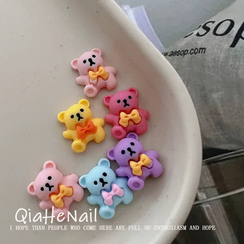 10 Uds. De dijes de uñas de dibujos animados de oso colorido miniso para hacer uñas diy, decoración artística de uñas de resina bonita kawaii