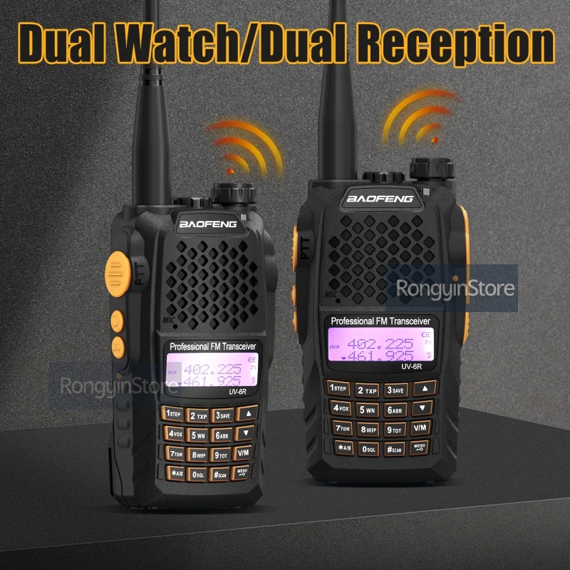 Baofeng UV-6R uv6r banda dupla vhf uhf 136-174mhz & 400-520mhz rádio em dois sentidos uv 6r rádios presunto em dois sentidos fm walkie talkie para caça
