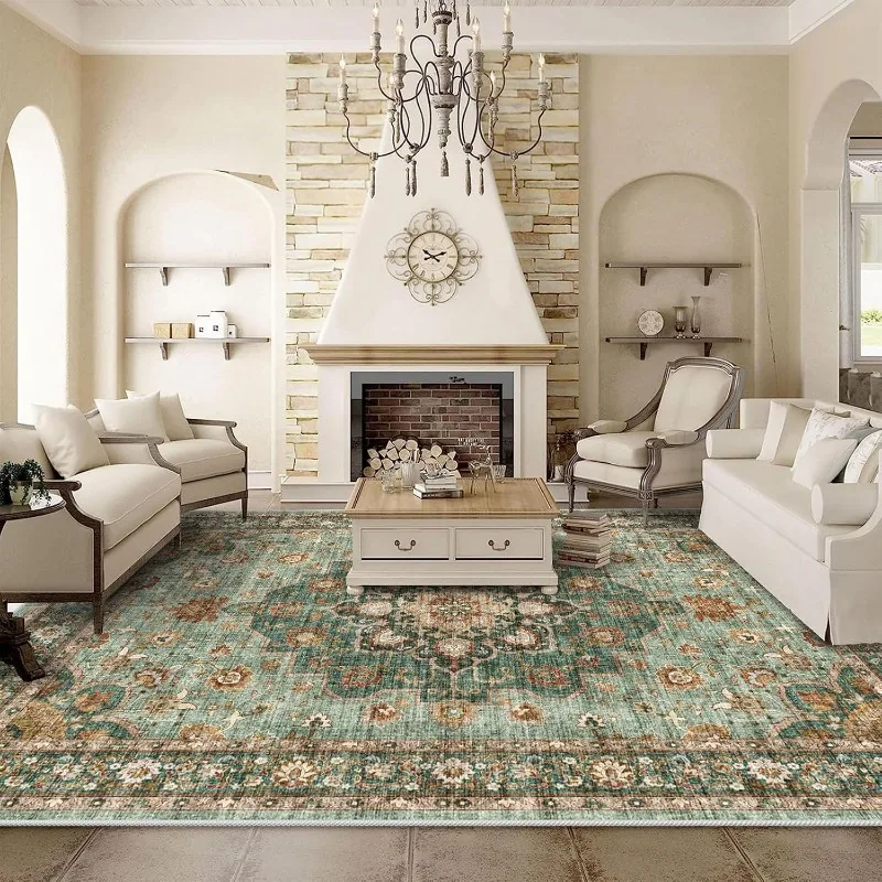 9x12 Living Room Carpet Waterproof Floral Distressed Indoor Anti-fouling Non-shedding Carpet