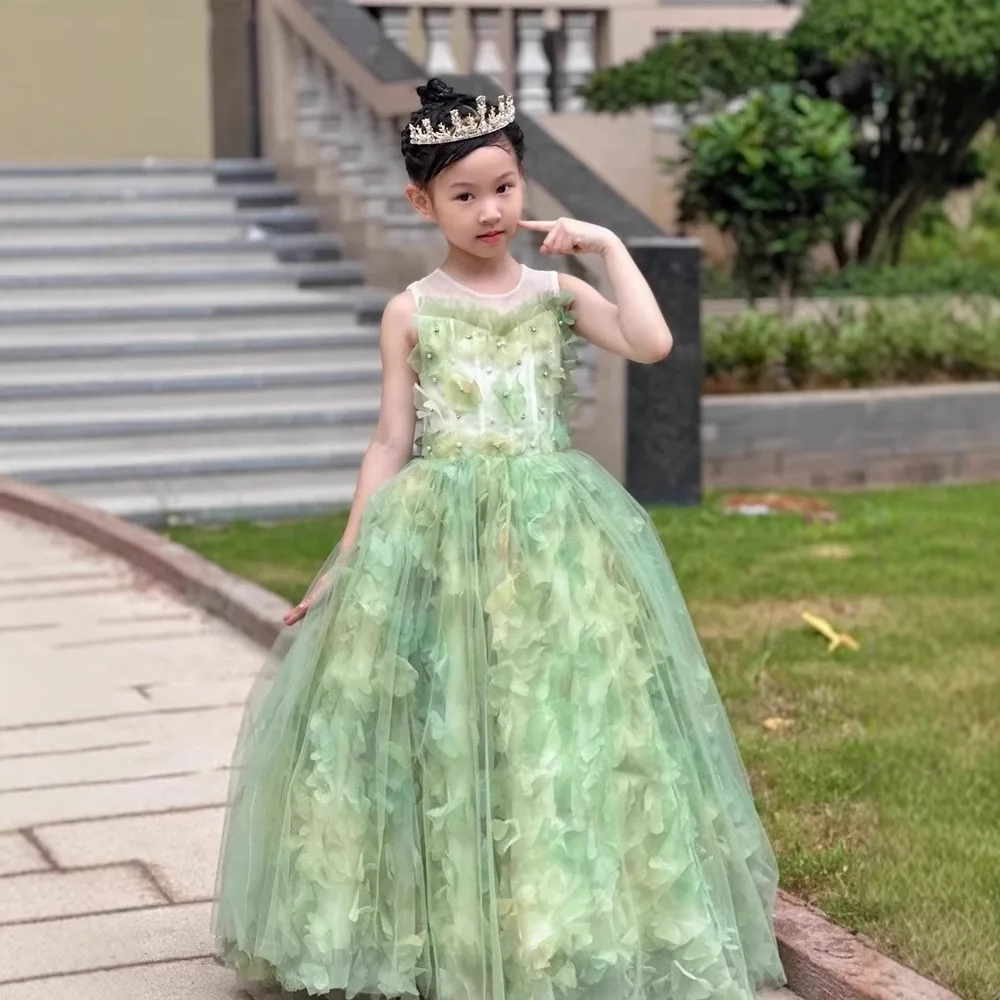 فستان سهرة للفتيات على شكل زهرة الغابة وحفلات أعياد الميلاد فساتين الأميرات للأطفال أزياء رسمية أنيقة فساتين بدون أكمام