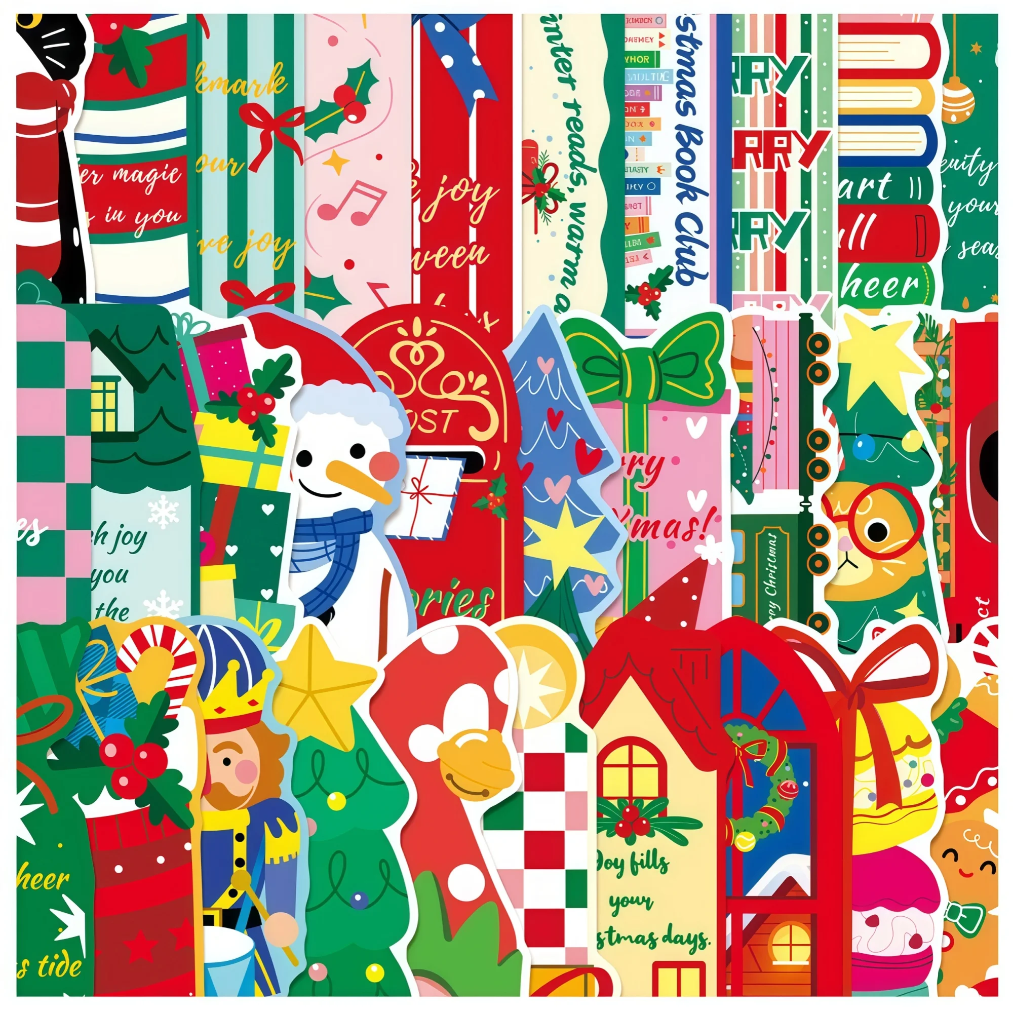 30Pcs Christmas Bookmarks, Xmas Gingerbread Man Snowman Paper Book Marks for Reading Book Page Marker Gift Decor