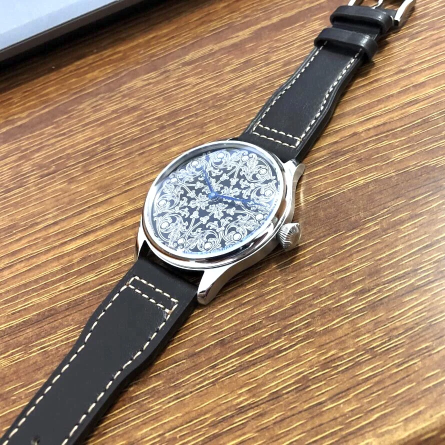 44mm New Sapphire Crystal Or Mineral Glass No Logo Carved Dial Asian 6497 Mechanical Movement Men\'s Pilot Watch GR14-22