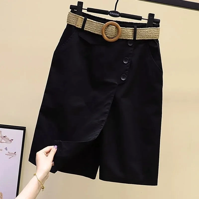 Hosen rock für Frauen Shorts Sommer breites Bein blau hohe Taille geradlinige Taschen Frau kurze schwarze koreanische Mode Culotte