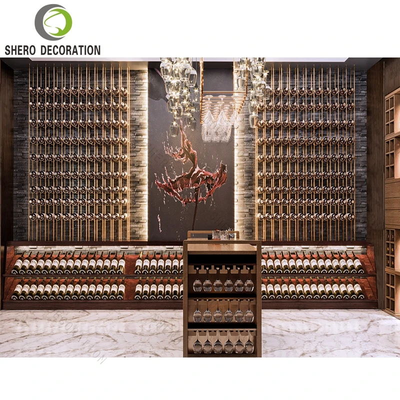 custom.Retail Wine Shop Interior Design Decoration Wine Store Custom Shop Wooden Metal Shelf Rack Wine Display Cabinet
