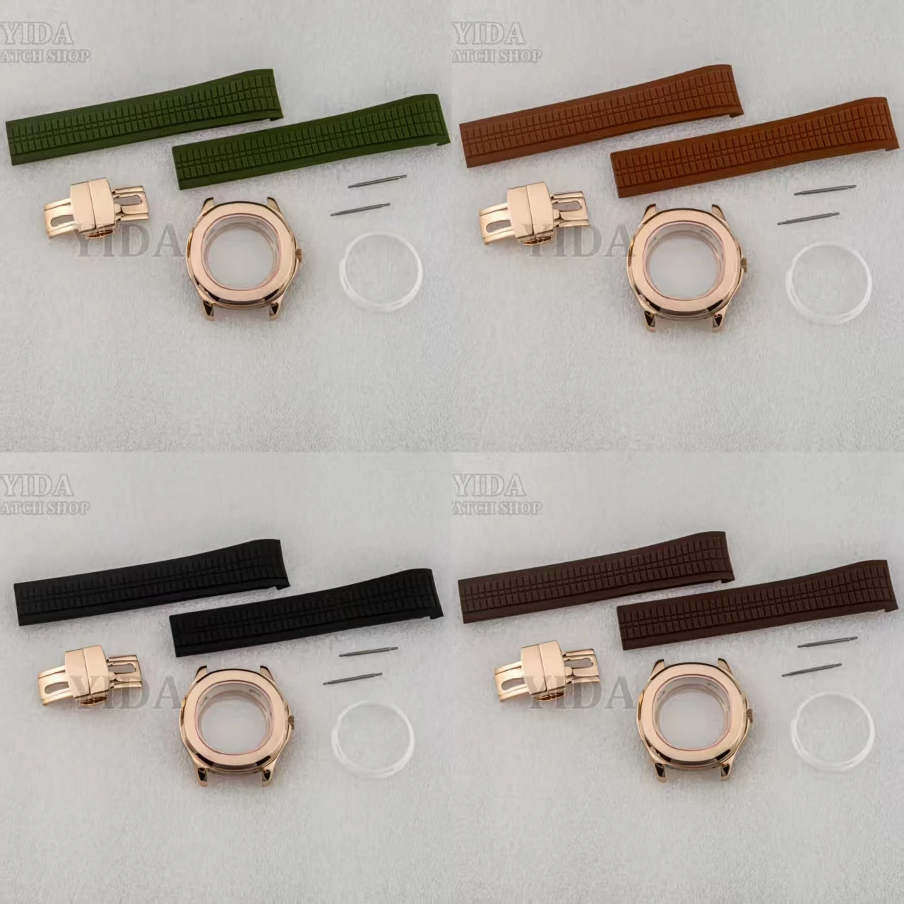

42MM NH35 Rose Gold Watch Case Rubber Band Sapphire Glass Mod Watch Replacements for AQUANAUT Nautilus NH36 Movement Accessories