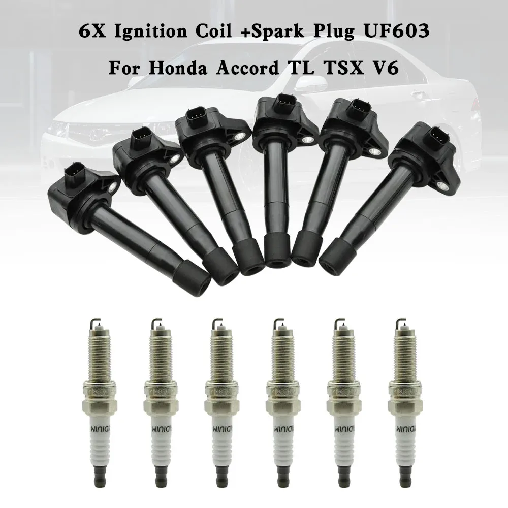 Artudatech 6X Ignition Coil +Spark Plug UF603 For Honda Accord TL TSX V6