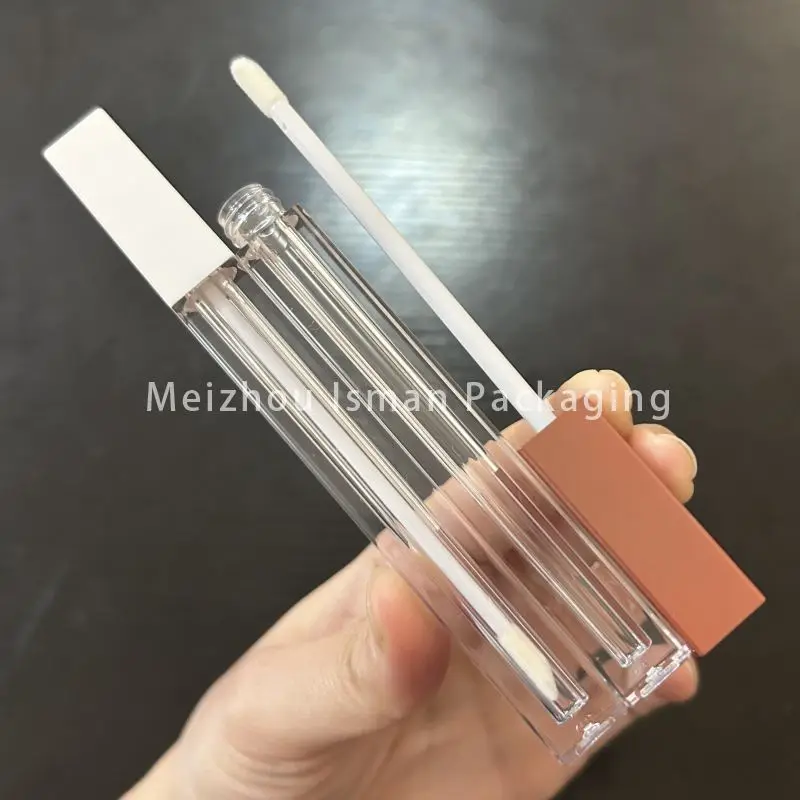 

50Pcs 2ml white brown lip gloss tube slim containers square cosmetics sample bottles empty mini packaging with brush