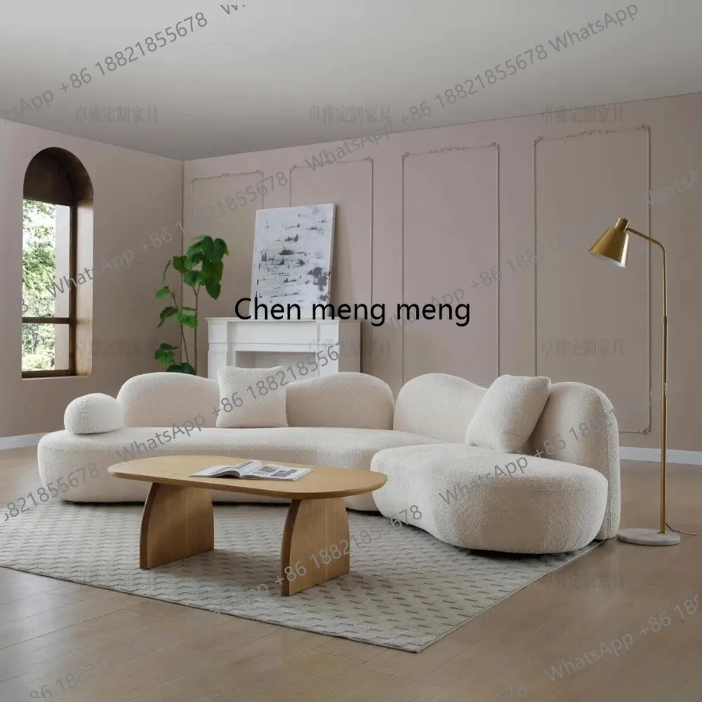 

French cream style household large apartment corner curved fabric sofa modern special-shaped combination