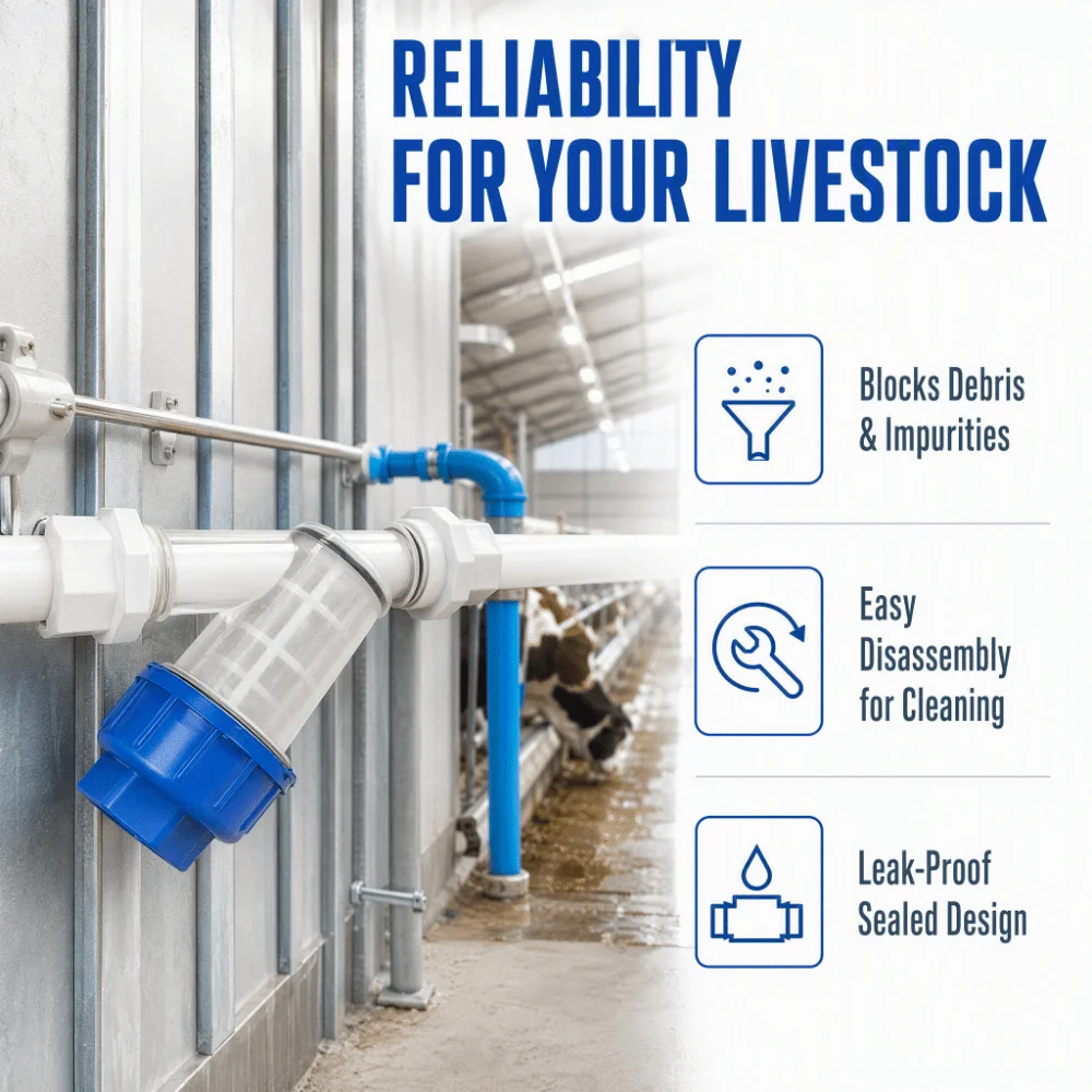 PP Poultry Drinking Water Filter Ultra Fine Filter Mesh Transparent Chicken Water Filter System Sealed Connection Y-Shaped Shell