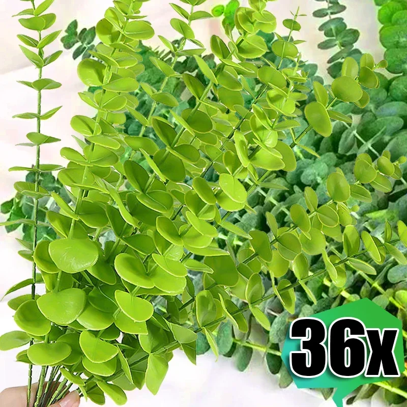 12-36Pcs Artificial Eucalyptus Stems Green Leaves Eucalyptus Branches Flower Bouquet Wedding Christmas Fake Plants Decorations