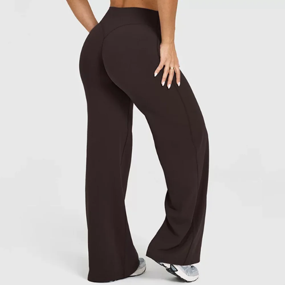 Women Yoga Pants Naked Feeling Wide Leg Leggings Butt Lifting V‑Back Stretch Soft Gym Workout Casual Sports Trousers