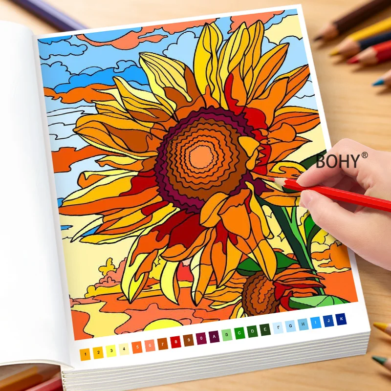 An Adult Decompression Digital Coloring Book 32 Pages, with Theme As Sunflowers/water Herons/Christmas Trains/flowers and Birds