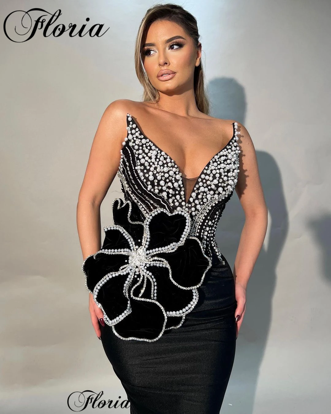 Black Velvet Prom Dresses Mermaid Sweetheart Pearls Cocktail Dresses For Women Special Engagement Dresses Vestidos De Noche