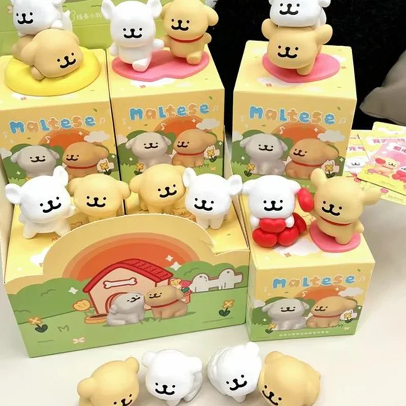 Maltese Happy Snuggling Series Mystery Box Line Puppy Figure Blind Box Ornament Animation Peripheral Collection Model Toy Gift