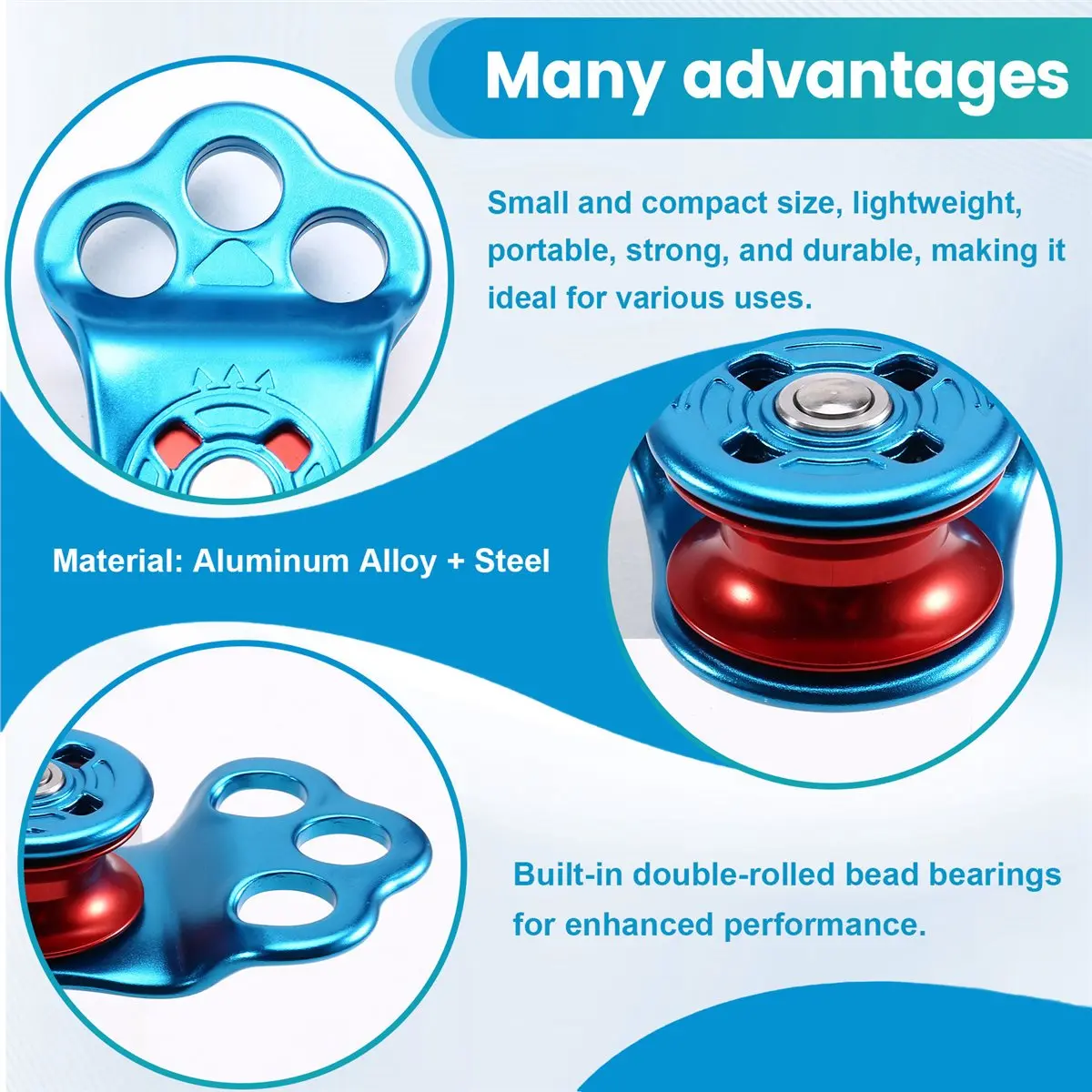 didyou Climbing Pulley, 30KN Three Holes Ball Bearing Single Pulley, Rock Climbing Pulley for 14mm Rope Hauling Rock Climbing view 4