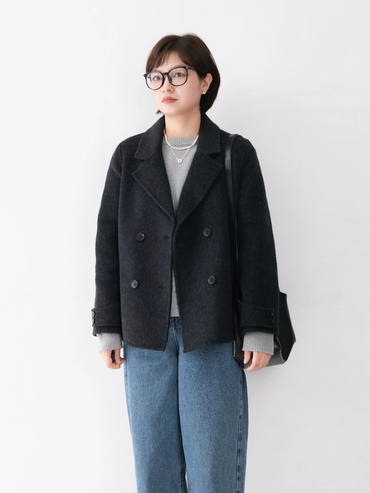 

Двустороннее шерстяное пальто Ele для женщин, укороченное, с отложным воротником, всесезонное, универсальное, из смесовой шерсти