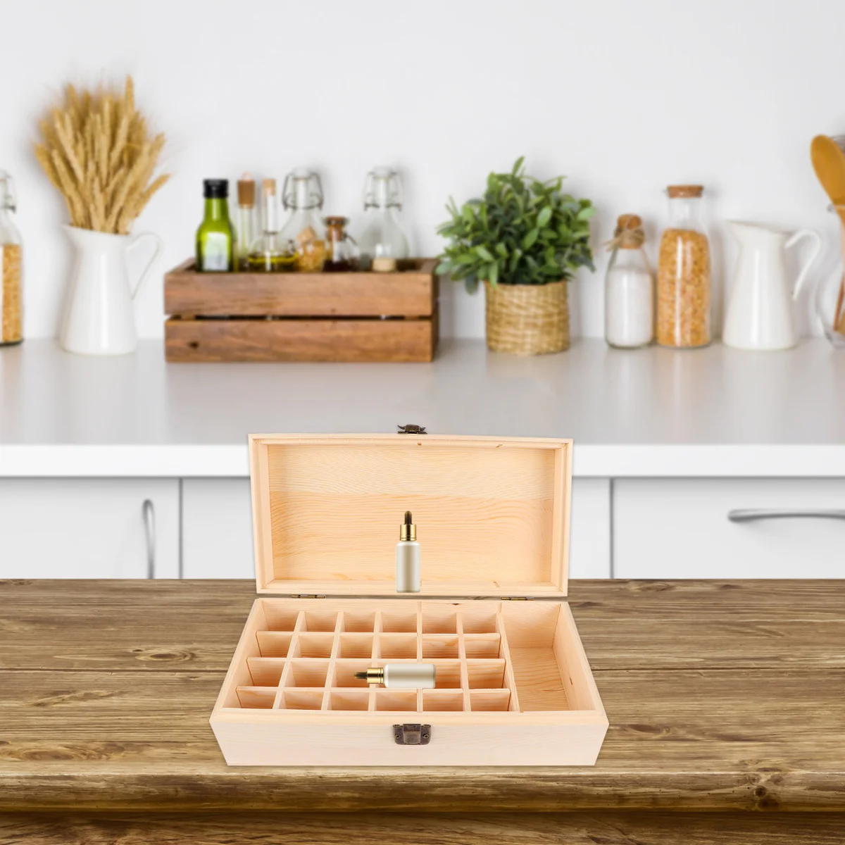 

Коробка для хранения эфирных масел с 25 сетками, органайзер из соснового дерева, настольная стойка для хранения для ароматерапии, парфюмерии, ухода за кожей