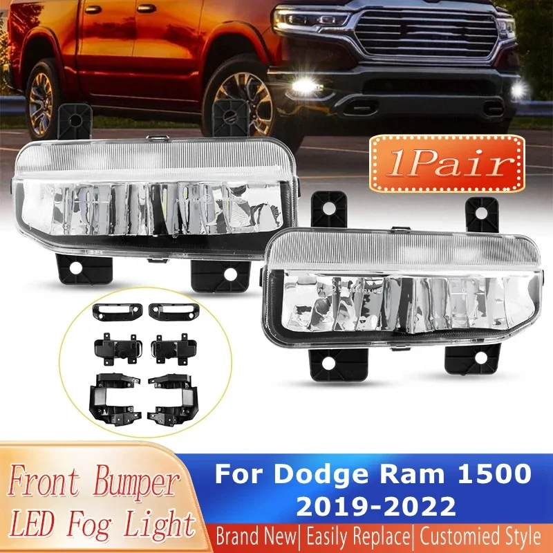 

LED Fog Light Assembly for Dodge Ram 1500 2019-2022 Front Bumper Driving Lamps with Wire Harness /Parking Assist Sensor Bezel