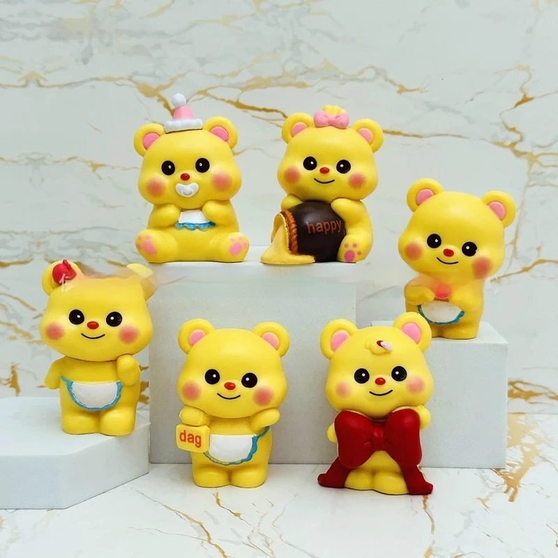 6pcs/Set New Anime Butterbear Action Figure Model Toys Girl Heart Ornament Cute Teddy Bear Action Figures Pvc Desktop Decoration