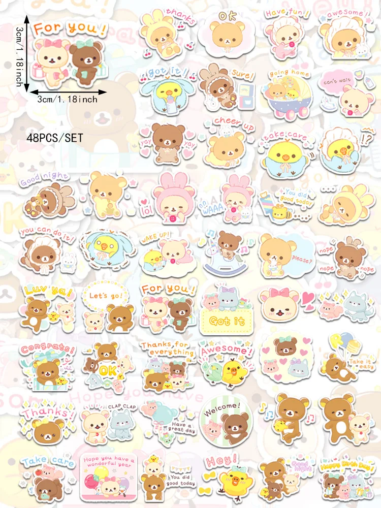 Usasabe Relax Bear Tiny Stickers Superdickes Selbstklebendes Aufkleber-Set für Tagebücher, Hochauflösendes Sticker-Paket – Detail 13