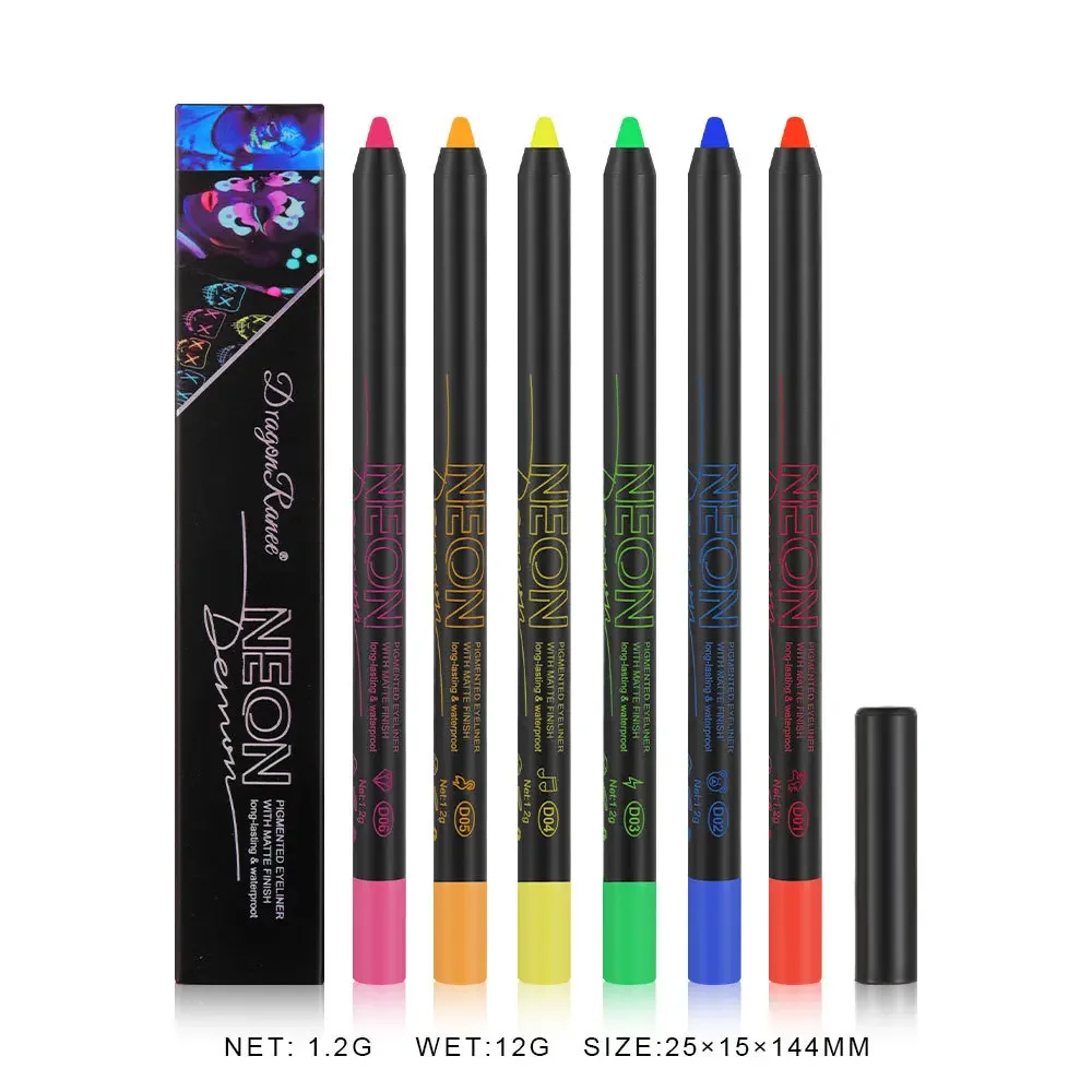 6 Color Eyeliner Foam Pencil Color Fluorescent Eyeshadow Long-Wearing Shimmer Eyeliner Stick Non-smudgy Lasting Halloween Makeup