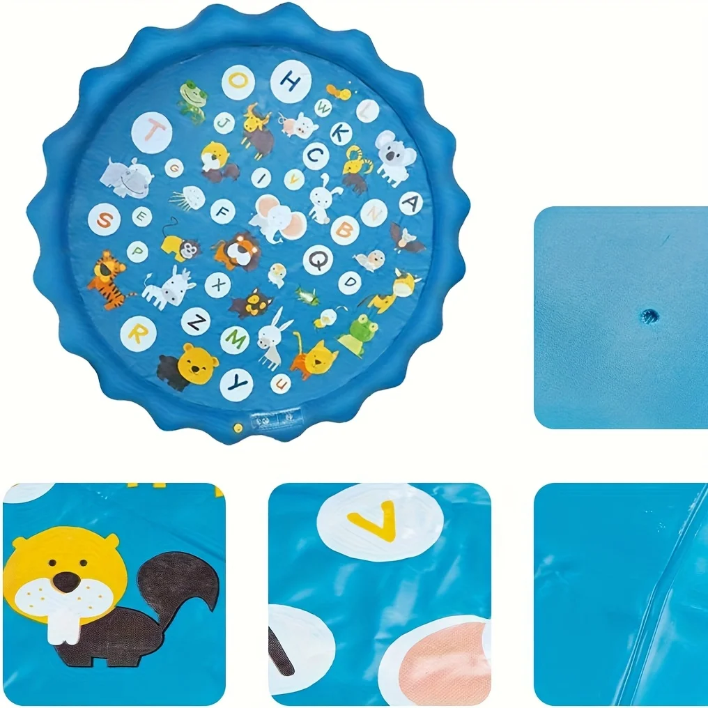 66.93 Polegada gigante luxo respingo almofada 3-em-1 crianças sprinkler piscina dos desenhos animados A-Z alfabeto padrão ao ar livre quintal gramado água jogar brinquedo