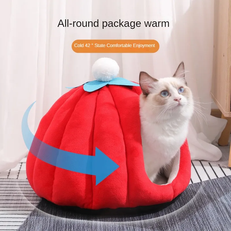 

Cat House All-Season Winter Warm Fully Enclosed Teddy Dog House Pumpkin Pet House Cat Supplies