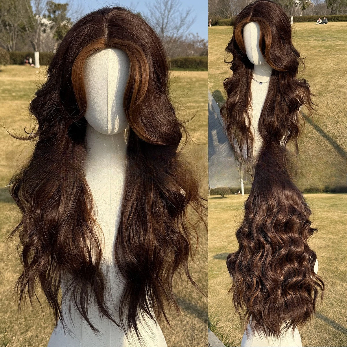 

Fashion New Brown Highlights Women's Daily Big Wave Natural Wig