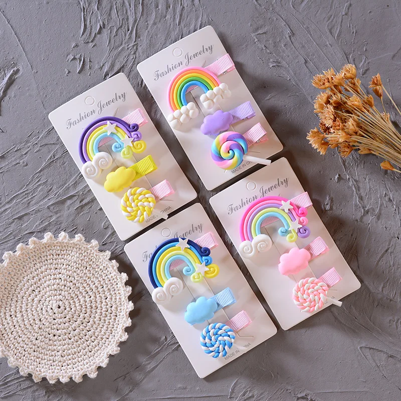 3pc/set Cute Girl Cloud Lollipop Rainbow Hairpins Cartoon Bobby Pin Hair Clips for Girls Children Headband Kids Accessories