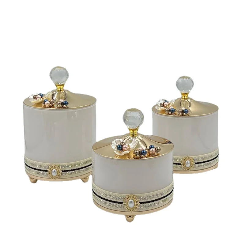 Luxury Gilded Glass Storage Jar Crafts Ornaments Scented Candle Bottle Cotton Swab Box Candy Nut Container Set Decor