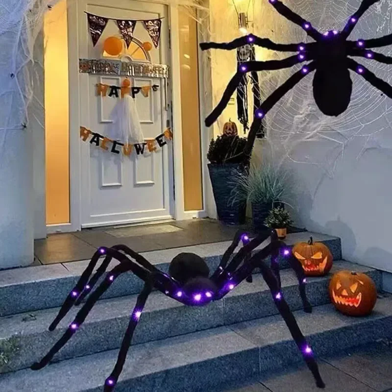 

50/75/90cm Horror Prop Glow in The Dark Big Plush Spider Halloween Party Props Outdoor Decor Black Simulation Spider