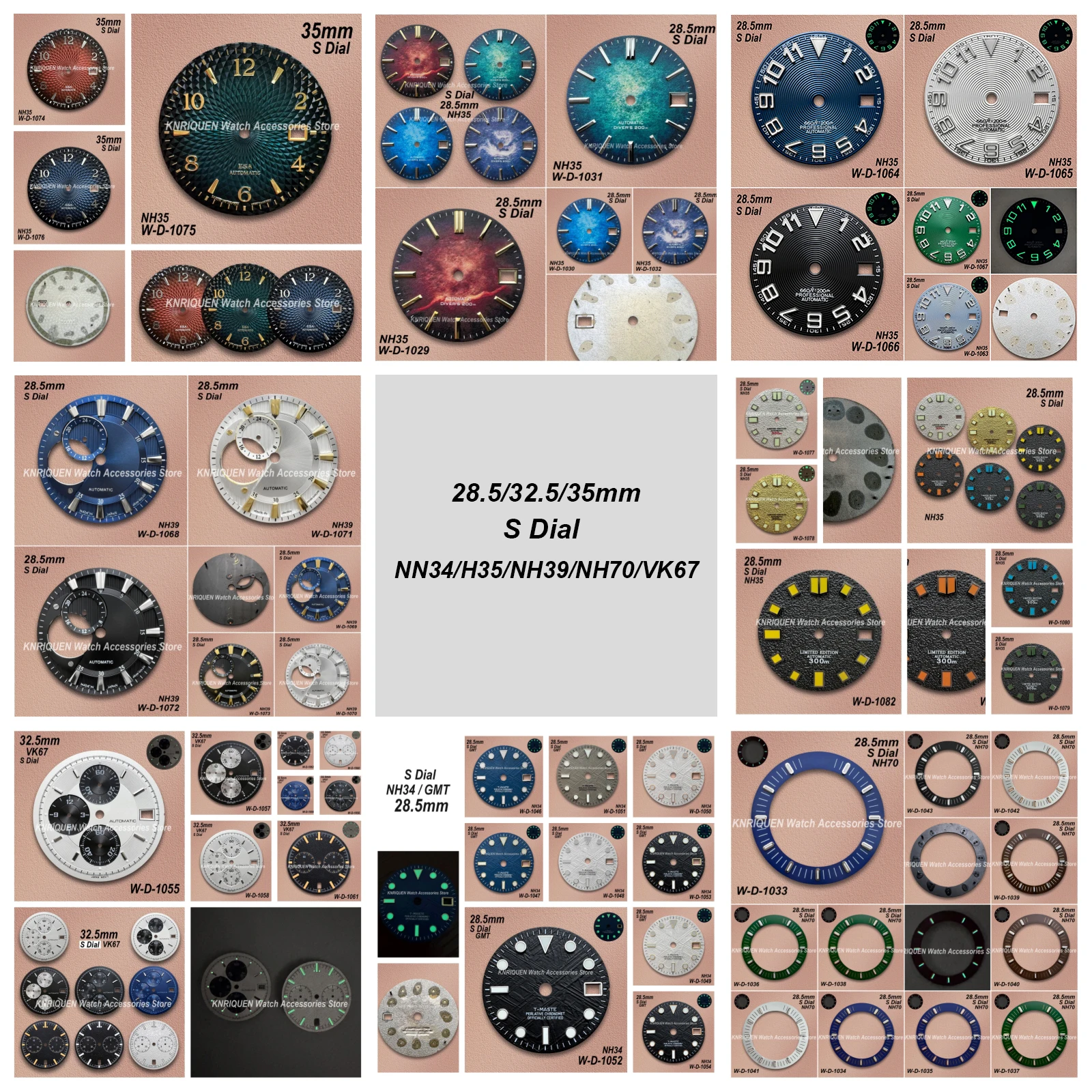 

28.5/32.5/35mm S Logo GMT Dial Fit NN34/H35/NH39/NH70/VK67 Movement Green/No Luminous Hollow-Out Watch Modification Accessories