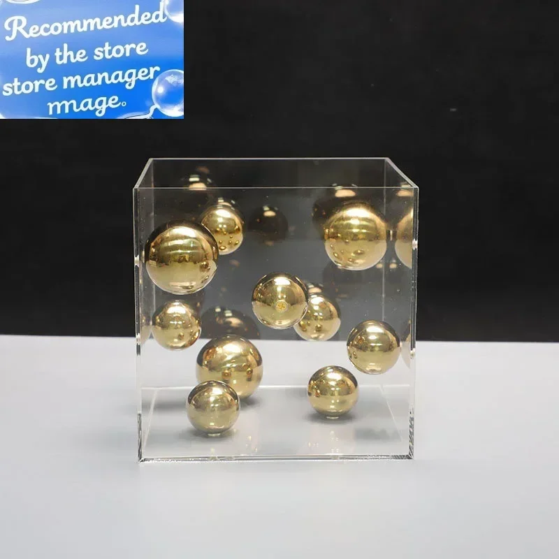

Modern Abstract Metal Ball Artwork Desk Ornament Transparent Box Crafts Room Decor Sphericity Crafts Aesthetics