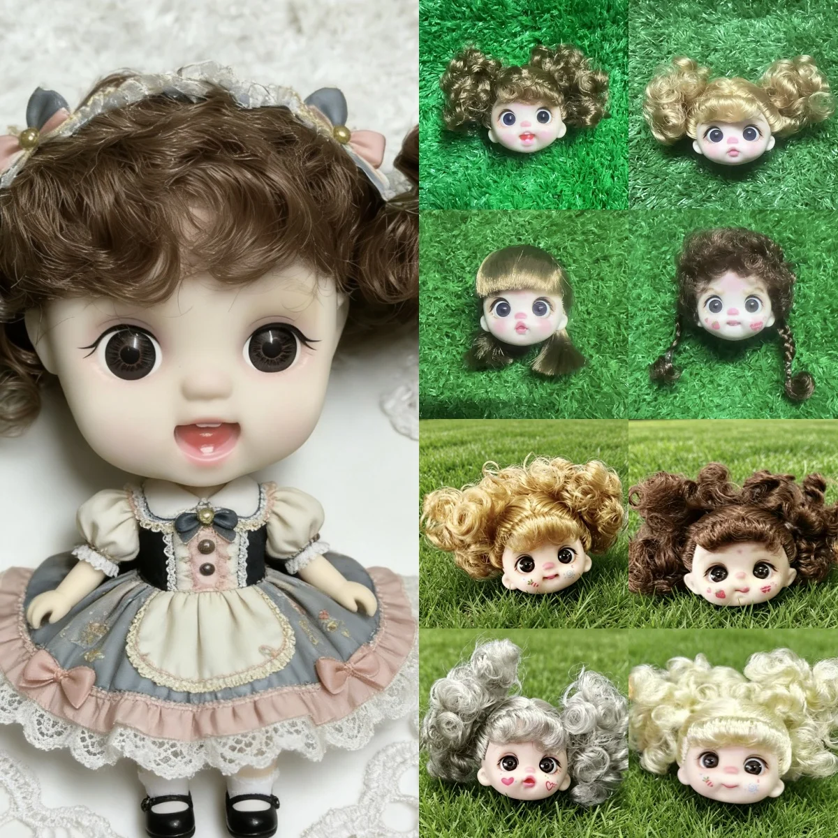 1/12 Cute Emoticon Girl Lolifen Doll Head Accessories Cartoon Big Eyes/Curly Hair, DIY Dress-up OB11 Multiple Styles Doll Head
