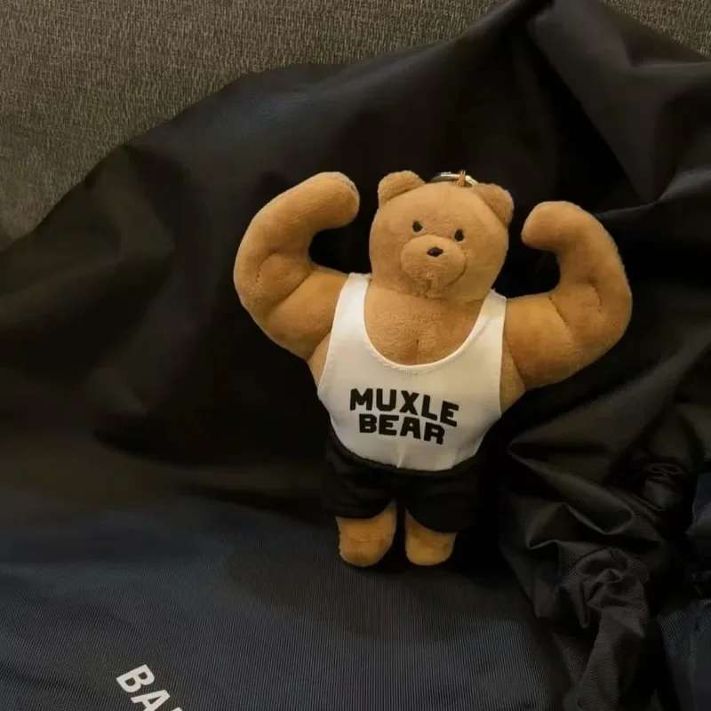 Muscle Fitness Bear Plush Keychain Mini Stuffed Animal Clothes Gym Workout Bear Key Pendant Backpack Charms Ornament Present - view 3