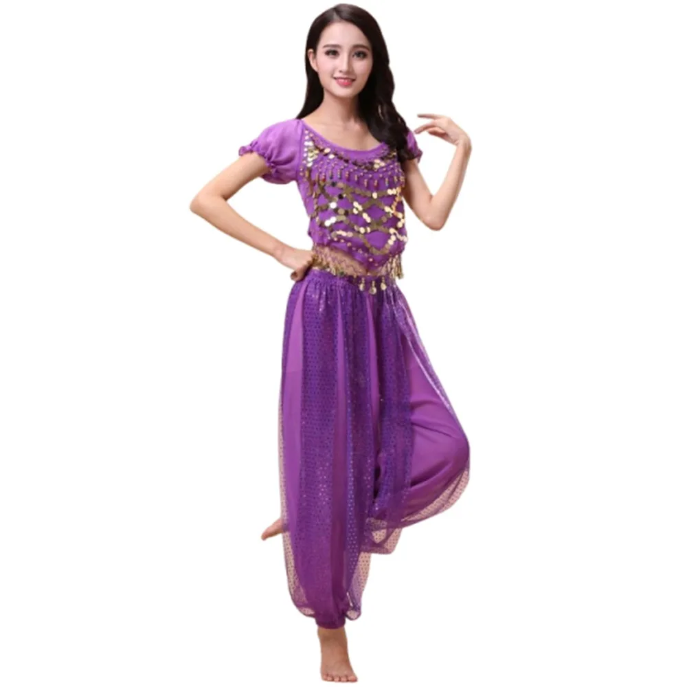 

2Pcs/set Sequin Tassels Belly Dance Costume Set Shiny Crop Top Sequin Tops Nightclub Harem Pants Harem Trousers