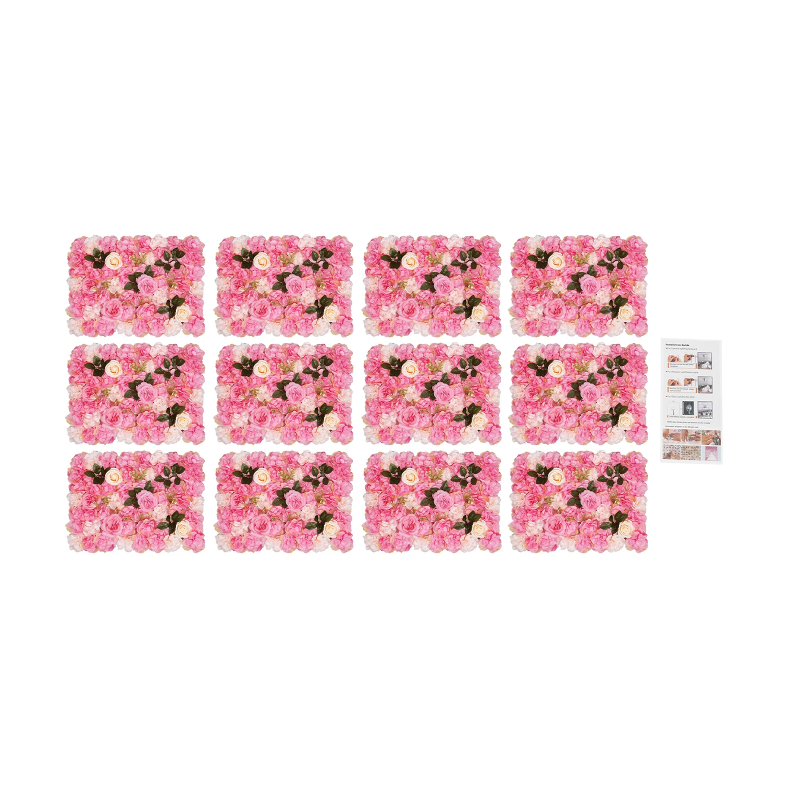12枚組フラワーウォールパネル、人工シルクフラワー、ウェディ - Flower Wall Panel のレビューと価格