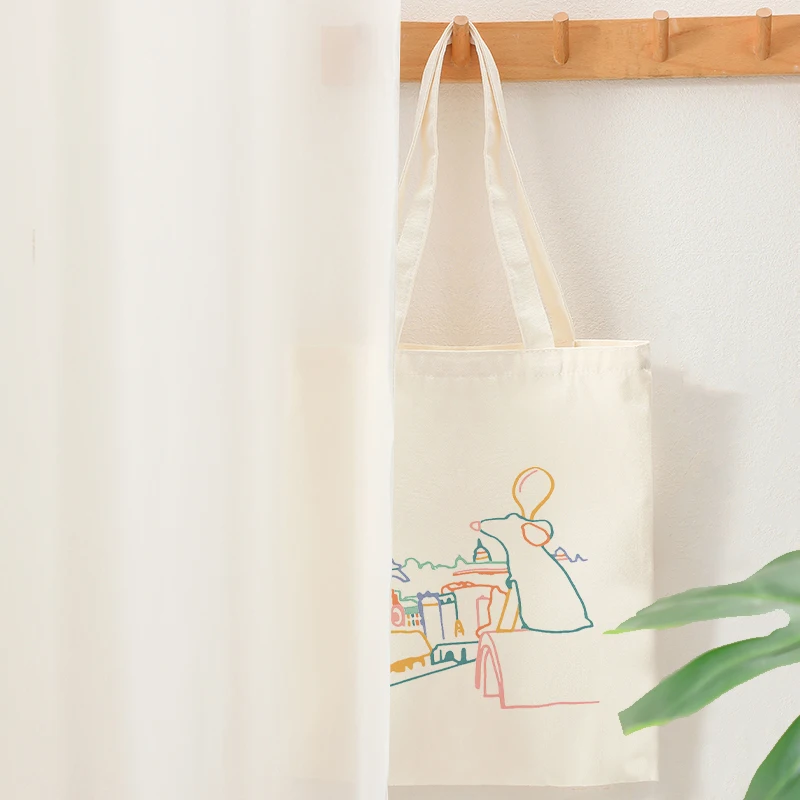 

Pixar Ratatouille Pattern Tote Bags Canvas Foldable Shoulder Bag for Travel Daily Commute Women's Reusable Large Shopping Bag