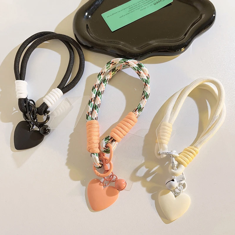 1 Piece Charm Strap Cord Keychain For Phone 16 Lanyards Bag CCD Girl Hanging Rope Heart Bell Pendant Braided Rope Phone Chain