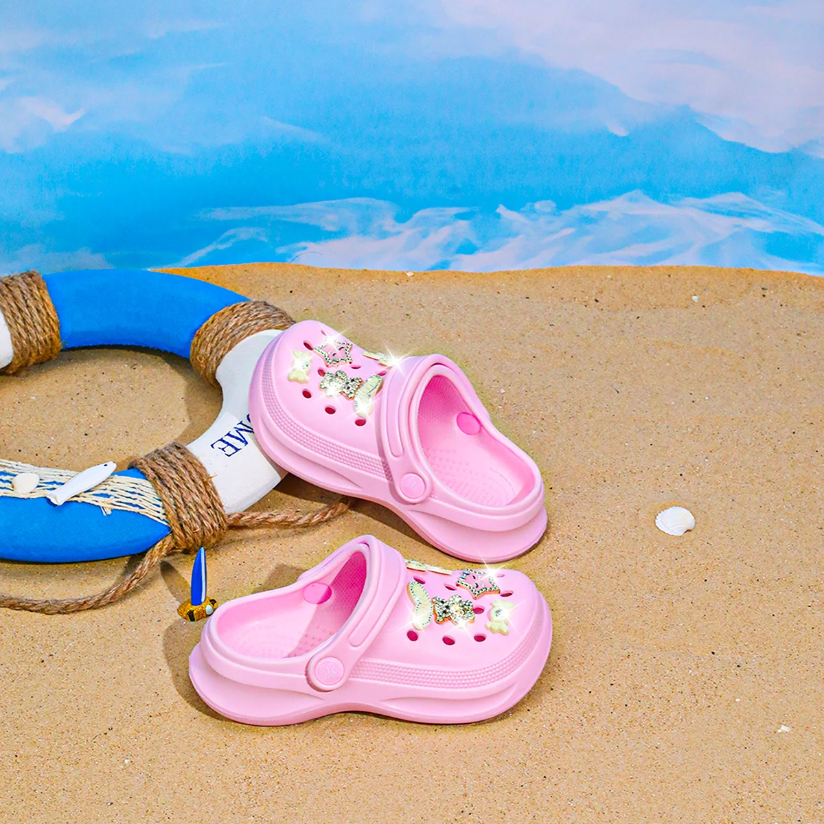 Kids Slip-On Clogs and Mules - Breathable, Waterproof, EVA Garden Shoes with Decorative Chain for Beach and Everyday Wear 168