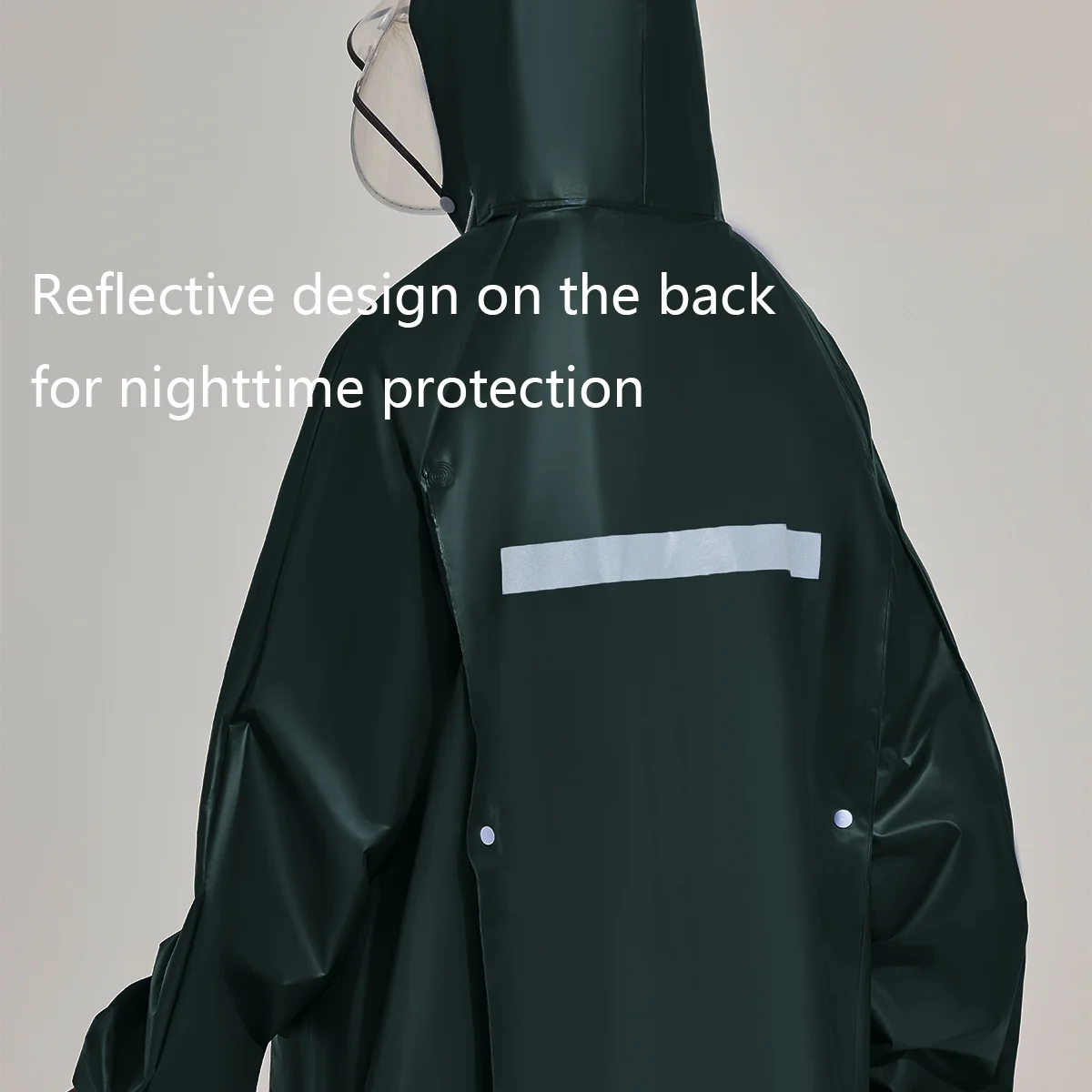 Reflective Stripe Long EVA Raincoat For Women Black Fashion Hooded Thick Waterproof Reusable Rainwear for Outdoor Hiking Travel