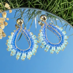 Boho Exquisite Waterdrop Crystal Beads Earrings for Women Handmade Big Statement Metal Earrings Summer Party Jewelry Accessories