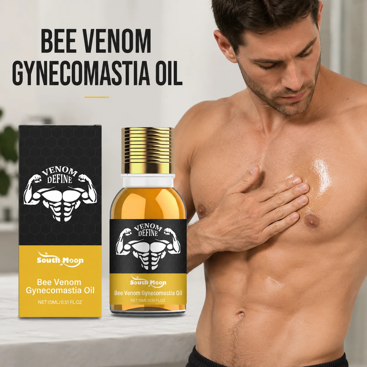 Bee Venom Gynecomastia Oil For Men Shaping Chest Muscle Contour Reduce Chest Sagging Breast Massage Serum Male Chest Tighten Oil